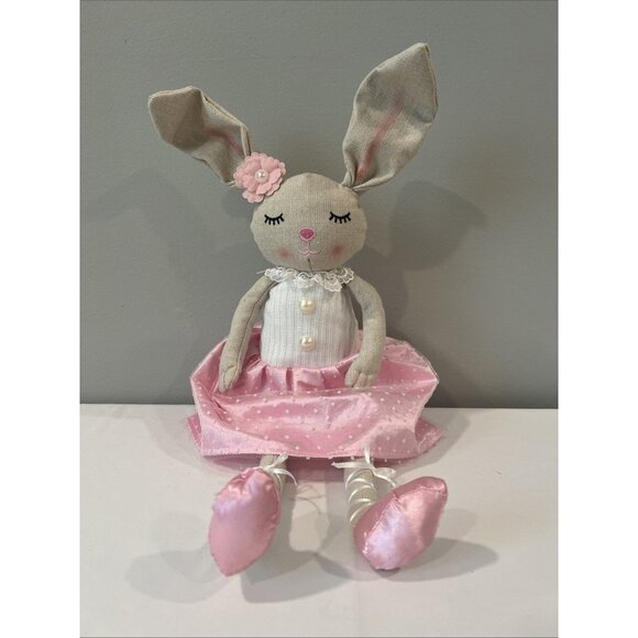 Ballerina Bunny Rabbit 26" Weighted Shelf Sitter Stuffed Floppy Doll Pearls Pink - Picture 1 of 5